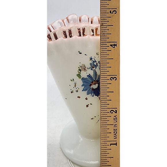 VINTAGE FENTON 36 Rosecrest Decorated Fan Vase - Picture 5 of 7
